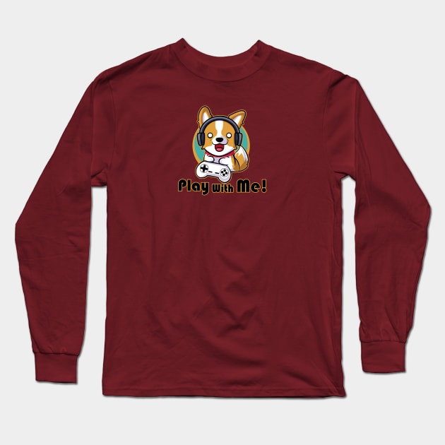 Corgi Play With Me Long Sleeve T-Shirt by Myanko